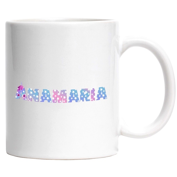 Személyre szabott fehér bögre, Név: Anamaria, Unikornis, Hercegnő, Mese, Aranyos, INOVATIX®. 330ml