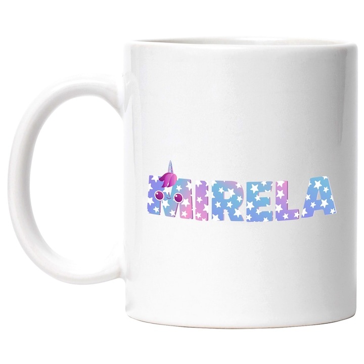 Személyre szabott fehér bögre, Mirela névvel, Unikornis, Hercegnő, Mese, Aranyos, INOVATIX®. 330ml