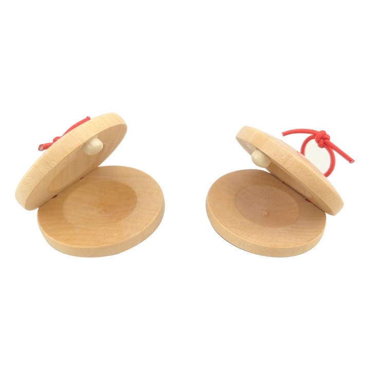 Set Castaniete din Lemn pentru Copii JoyTones | Instrument de Percutie pentru Deget 2 Bucati | Jucarie Muzicala pentru Dezvoltarea Simtului Ritmic - Cadou Ideal 12 Luni+, bej
