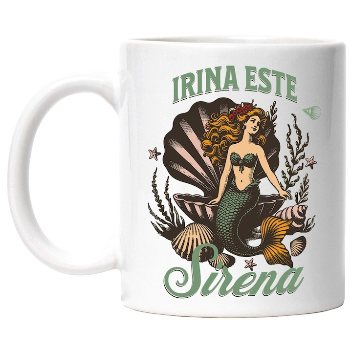 Cana alba personalizata, Sirena In Costum Verde Sub Apa Perla Irina Este Sirena, INOVATIX®. 330ml