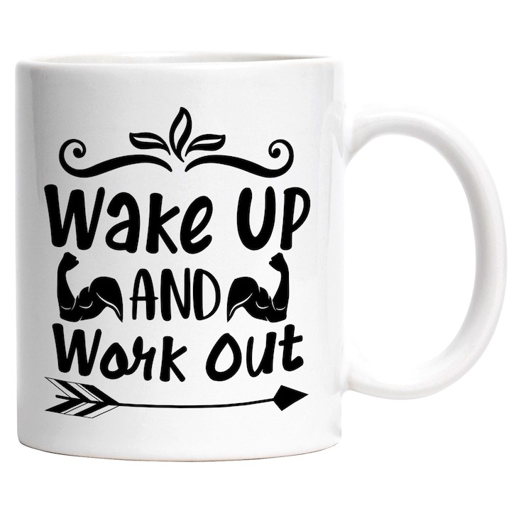 Cana alba personalizata, mesaj care te indeamna sa te trezesti si sa te antrenezi efectuand exercitii fizice, INOVATIX®. 330ml