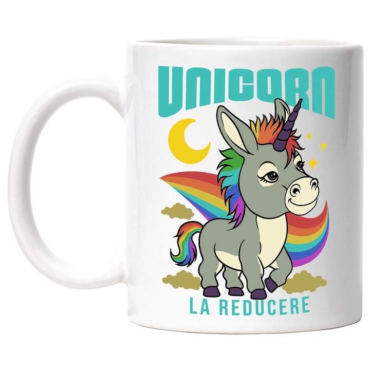 Személyre szabott fehér bögre, unikornis akciósan, szamár mintás rajzfilmfigura, INOVATIX®. 330ml