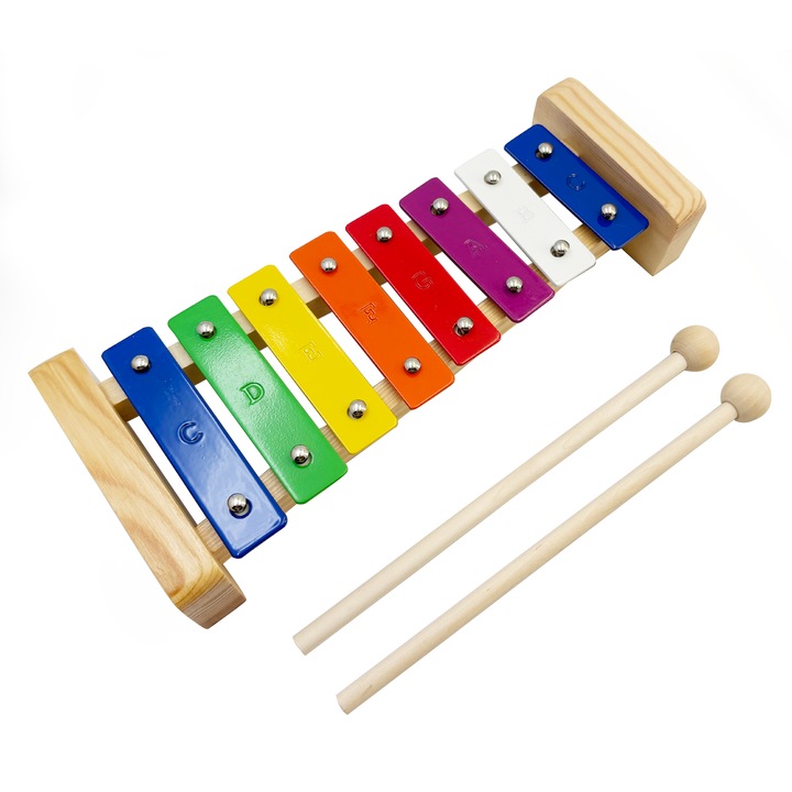 Set Xilofon Lemn JoyTones | Instrument de Percutie 8 Note pentru Copii 3+ Ani | Jucarie Muzicala Montessori cu Ciocanele - Cadou Perfect