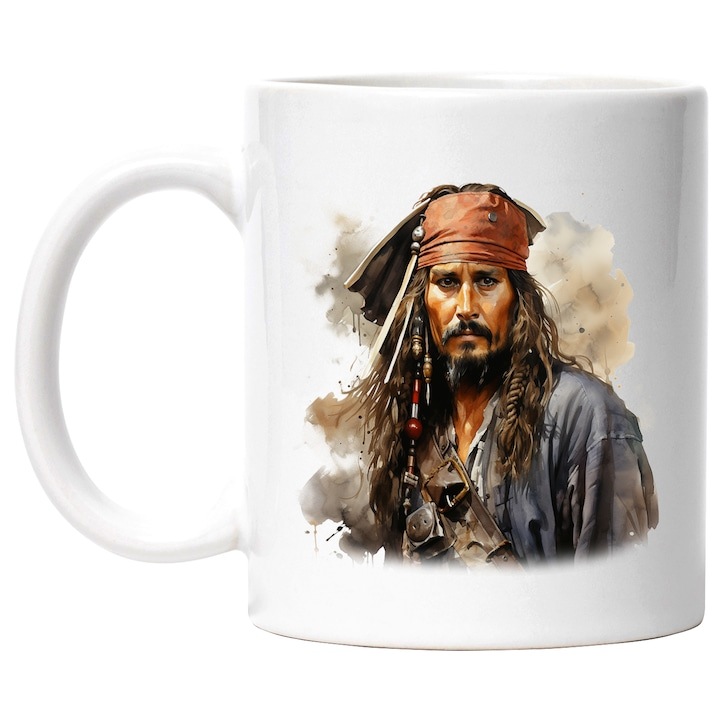 Személyre szabott fehér bögre, Jack Sparrow, Kapitány, A Karib-tenger kalózai, INOVATIX®. 330ml