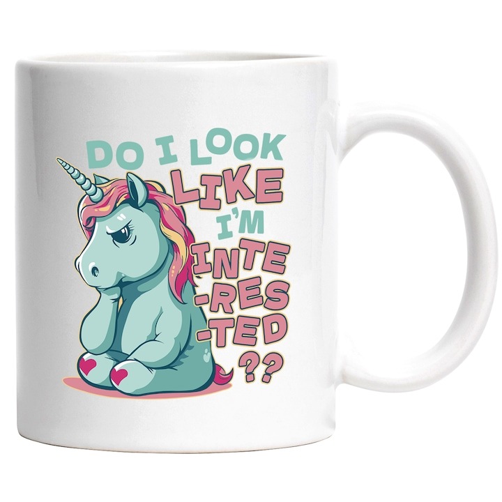 Személyre szabott fehér bögre, Dühös Unikornis, Úgy nézek ki, mintha érdekelne? Szerinted érdekel?, INOVATIX®. 330ml