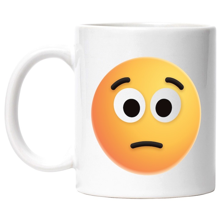 Cana alba personalizata, Emoticon, Emoji, Surpriza, Fata Dezamagita, INOVATIX®. 330ml