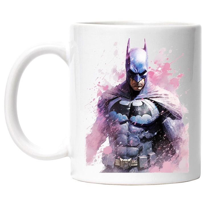 Cana alba personalizata, Batman, Masca, DC, Pelerina, Supererou, Ilustratie, INOVATIX®. 330ml