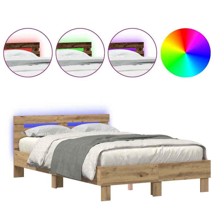 Ágykeret fejtámlával kézműves tölgy 120 x 190 cm Faanyag, vidaXL, 3333958