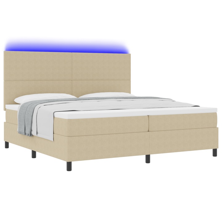 vidaXL Boxspring Ágy Matraccal és LED Fénnyel Zöld Szürke 200x200 cm Kordbársony 3337662