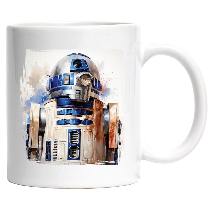 Cana alba personalizata, R2D2, Star Wars, Robot, Personaj, SF, Ilustratie, INOVATIX®. 330ml