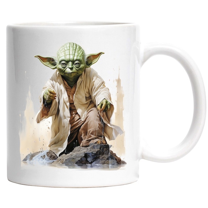 Cana alba personalizata, Yoda, Star Wars, Stanci, Lac, Apa, SF, Masestru, Jedi, INOVATIX®. 330ml