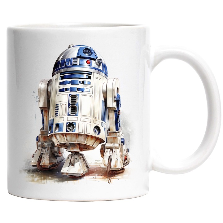 Cana alba personalizata, Robot, R2-D2, Star Wars, Fire, Sci Fi, Iubitori De Filme, INOVATIX®. 330ml
