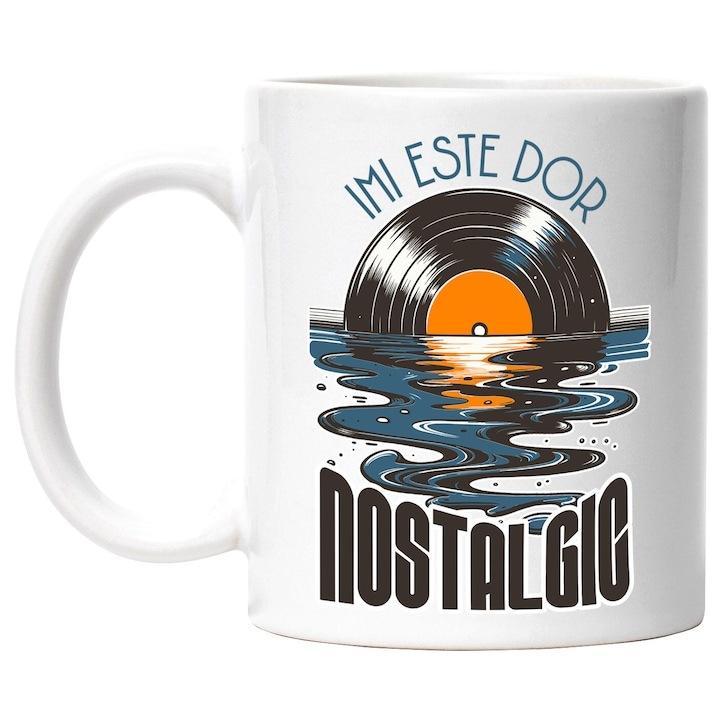 Cana alba personalizata, Disc Vinyl Muzica clasica Apa Curgatoare Hobby In Limba Romana Imi Este Dor Nostalgic, INOVATIX®. 330ml
