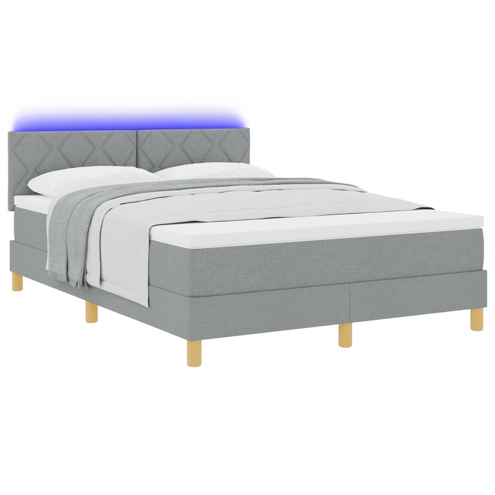 vidaXL Box Spring Ágy Matraccal & LED Szürke 160x200 cm Szövet 3342527