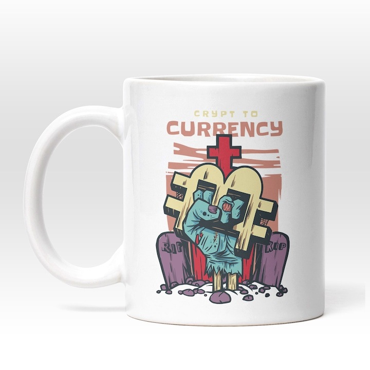 Cana alba personalizata, Simbol Bitcoin In Mana Unui Zombi, Crypt To Currency, Crypto, Monede Virtuale, NFT, Investitii, INOVATIX®. 330ml