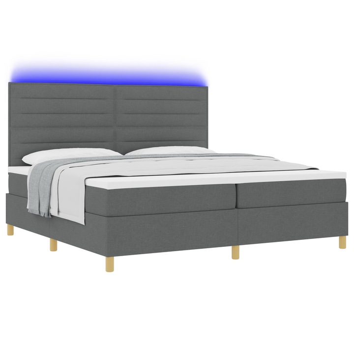 vidaXL Boxspring Ágy Mattal és LED Delux Szürke 200x200 cm Szövet 3343048