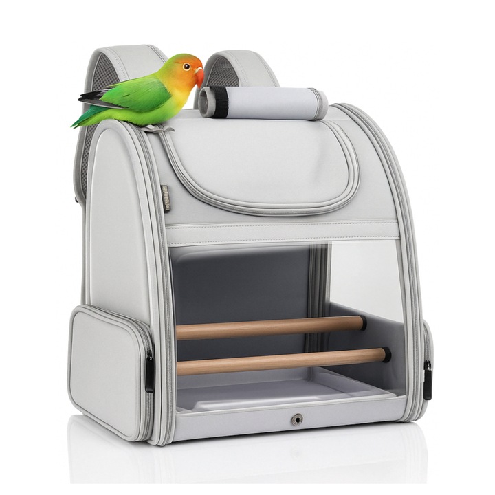 Rucsac transport pasari, A&E Cages, gri, 39x32x27cm, pentru pasari mici si medii