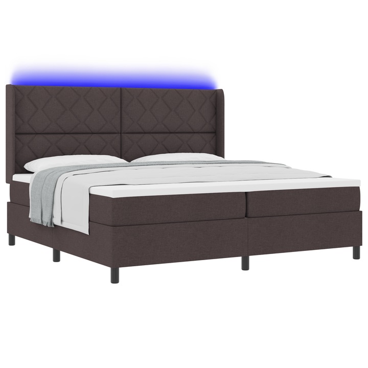 vidaXL Boxspring Ágy Mattal és LED-del Sötétbarna 200x200 cm Szövet 3343591