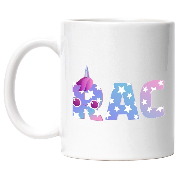 Személyre szabott fehér bögre, Név: Rák, Unikornis, Hercegnő, Mese, Aranyos, INOVATIX®. 330ml