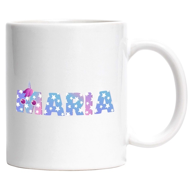 Személyre szabott fehér bögre, név: Mária, Unikornis, Hercegnő, Mese, Aranyos, INOVATIX®. 330ml