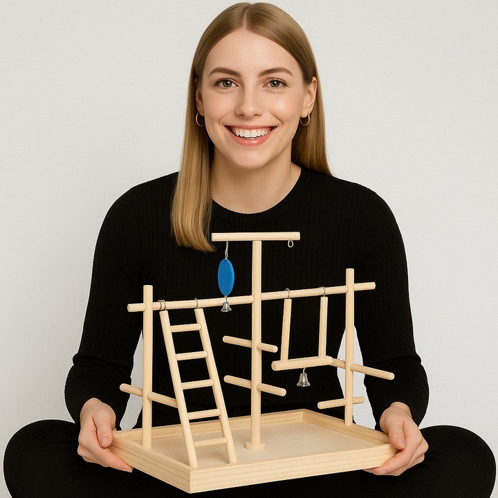 Trixie - Set plac de joaca din lemn pentru pasari 35x25x35 cm, cu leagan, siguranta, diversitate in activitati