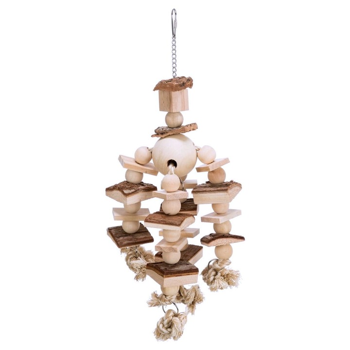 Jucarie pentru papagali, Parrot Planet, snur natural cu lemn, 35cm