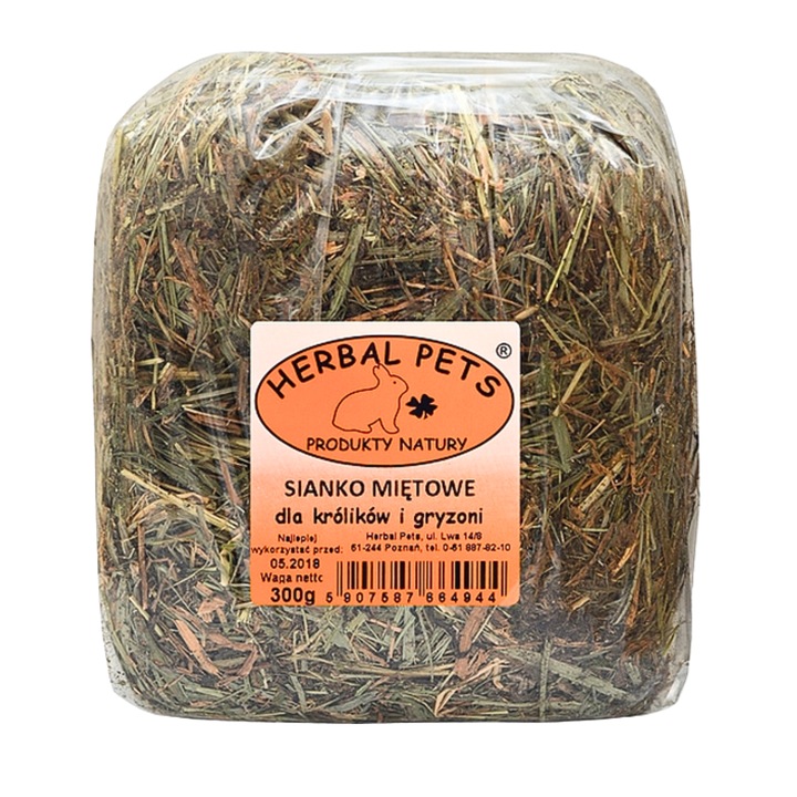 Сено за зайци, гризачи, HERBAL PETS, 300 г, с мента, подпомага храносмилането