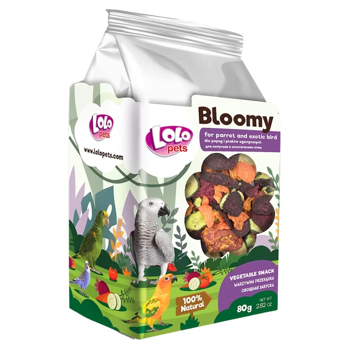 LoLo Pets Prajitura Vegetala pentru Papagali, Pasari Exotice 80g, amestec de legume uscate, natural, fara conservanti