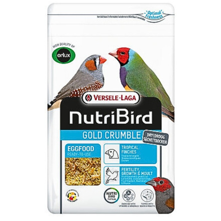 Hrana pentru pasari, Versele Laga, NutriBird Gold Crumble Tropical Finches, 1kg, cu insecte uscate, gammarus