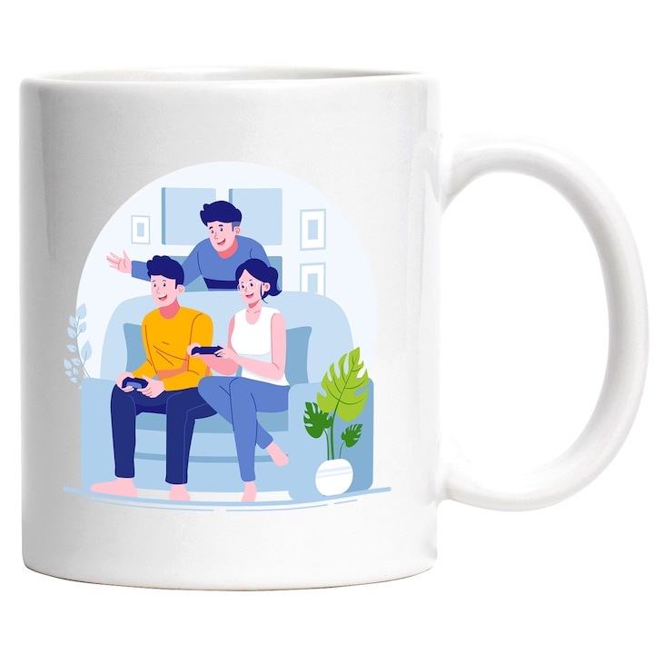 Cana alba personalizata, Prieteni, Jocuri Video, Controller, Canapea, INOVATIX®. 330ml