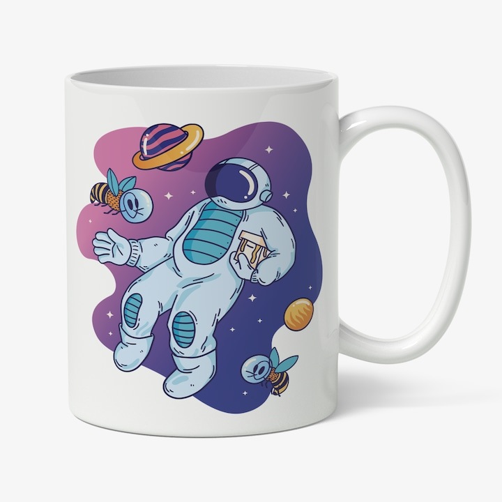 Cana alba personalizata, Astronaut Albina In Spatiu, INOVATIX®. 330ml