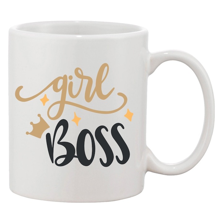 Cana alba personalizata, personalizata 'Girl boss'a, INOVATIX®. 330ml