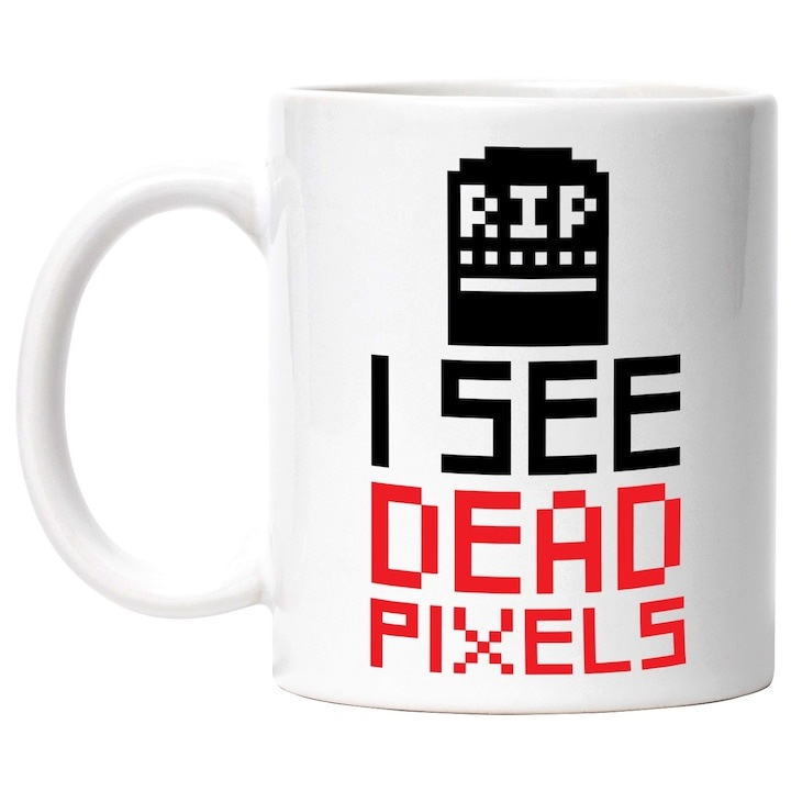 Cana alba personalizata, in engleza RIP, I see d3ad pixels - vad pixeli m0rti calculator, INOVATIX®. 330ml