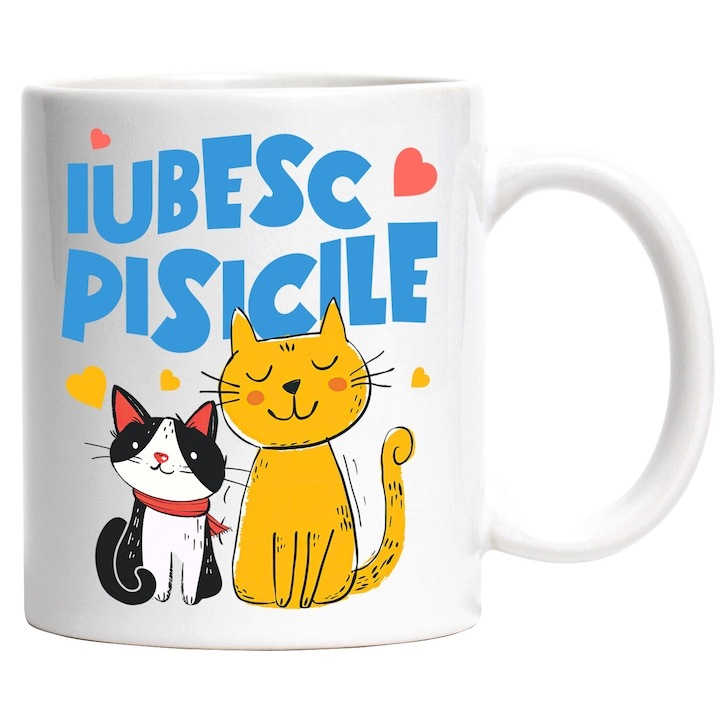 Cana alba personalizata, Portret Doua Pisci Portocalie Si Neagra Iubesc Pisicile Aniamle Blanoase, INOVATIX®. 330ml