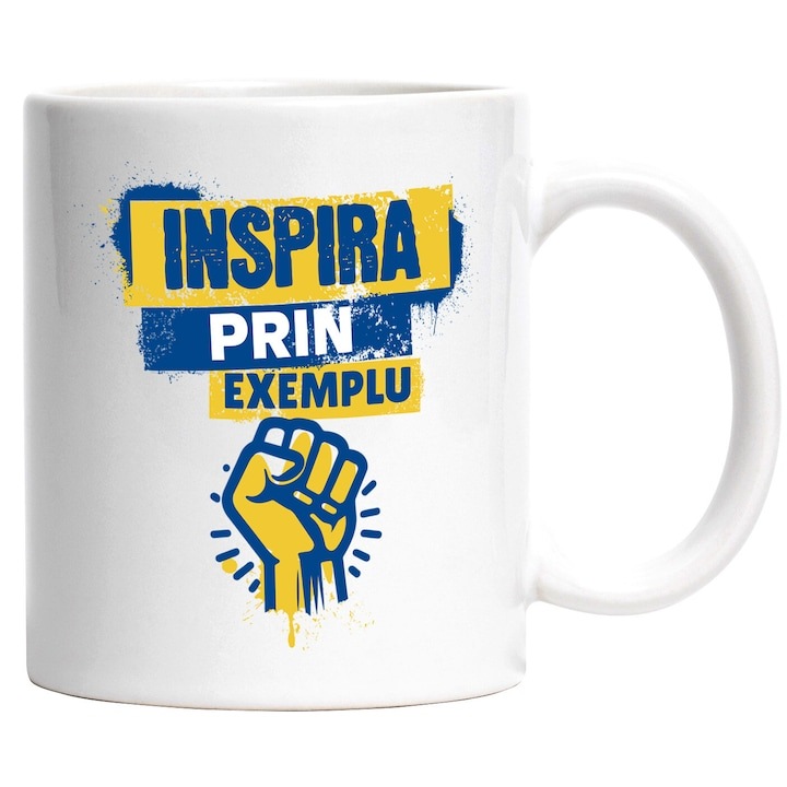 Cana alba personalizata, Pumn Barbat Mesaj Motivational Inspira Prin Exemplu Inspirational Putere Munca, INOVATIX®. 330ml