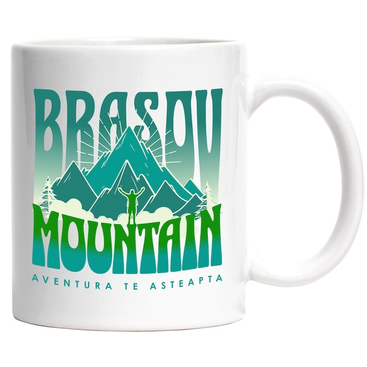 Cana alba personalizata, Munte Inalt Stanca Silueta umana Aventura Brasov Mountain Aventura Te Asteapta, INOVATIX®. 330ml