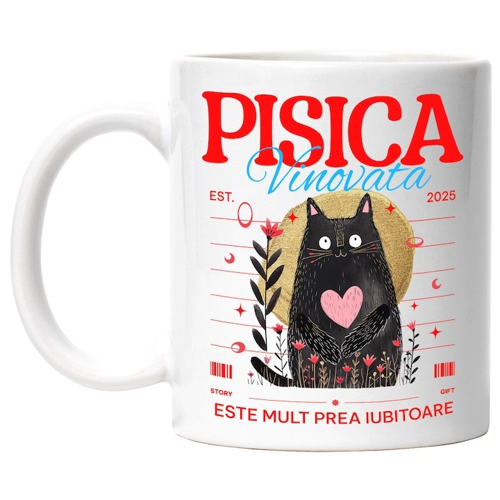 Cana alba personalizata, Neagra Cu Inima Roz La Politie Arestata Este Vinovata Mult Prea Iubitoare, INOVATIX®. 330ml