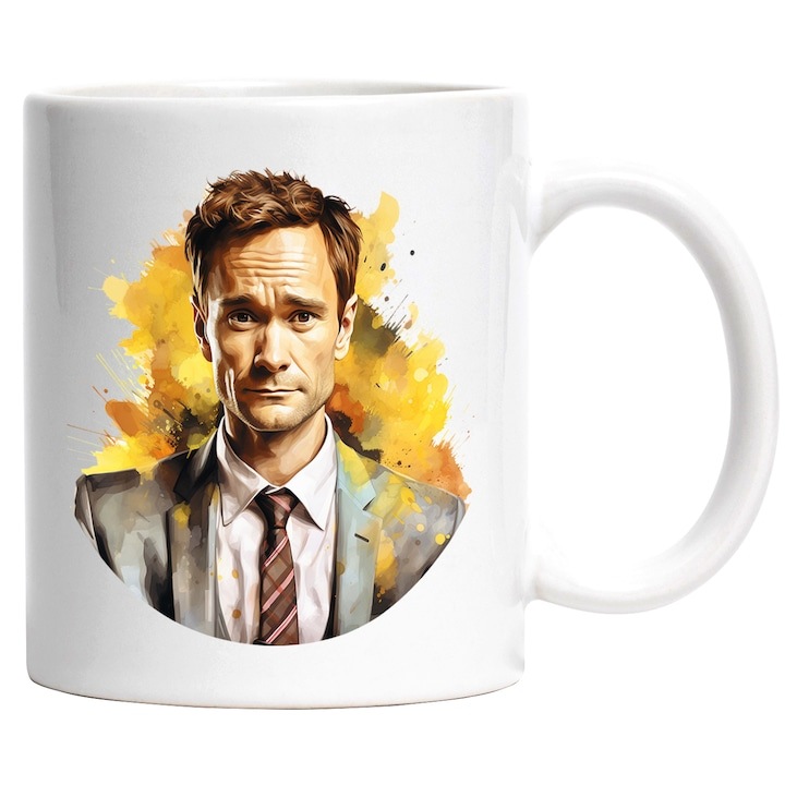 Cana alba personalizata, Serial TV, Comedie, Barney Stinson, Personaj, Costum, Ilustratie, INOVATIX®. 330ml