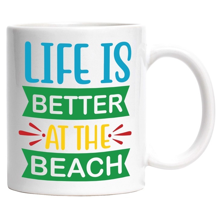 Cana alba personalizata, pentru cei care considera ca viata e mult mai buna pe plaja - mare distractie, INOVATIX®. 330ml