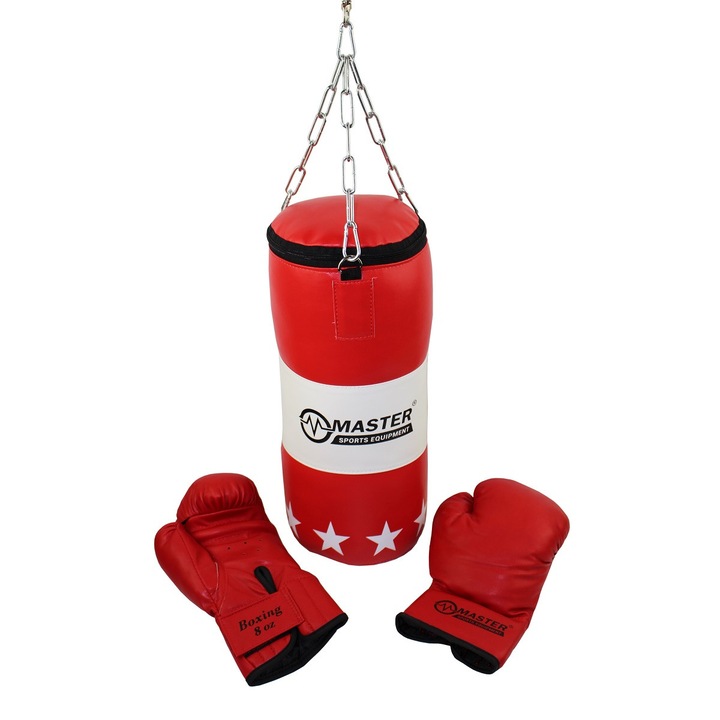 Set box pentru copii, Master, sac box rosu-alb, manusi 8 OZ, 3-8 ani