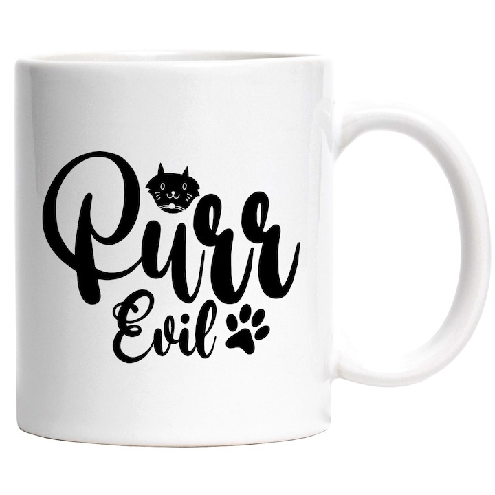 Cana alba personalizata, pentru cei care au pisici rele ul Purr evil, INOVATIX®. 330ml