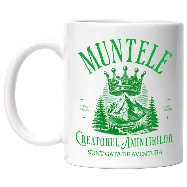 Cana alba personalizata, Munte Inalt Cu Coroana Regala Creatorul Amintirilor Gata de Aventura, natura, INOVATIX®. 330ml