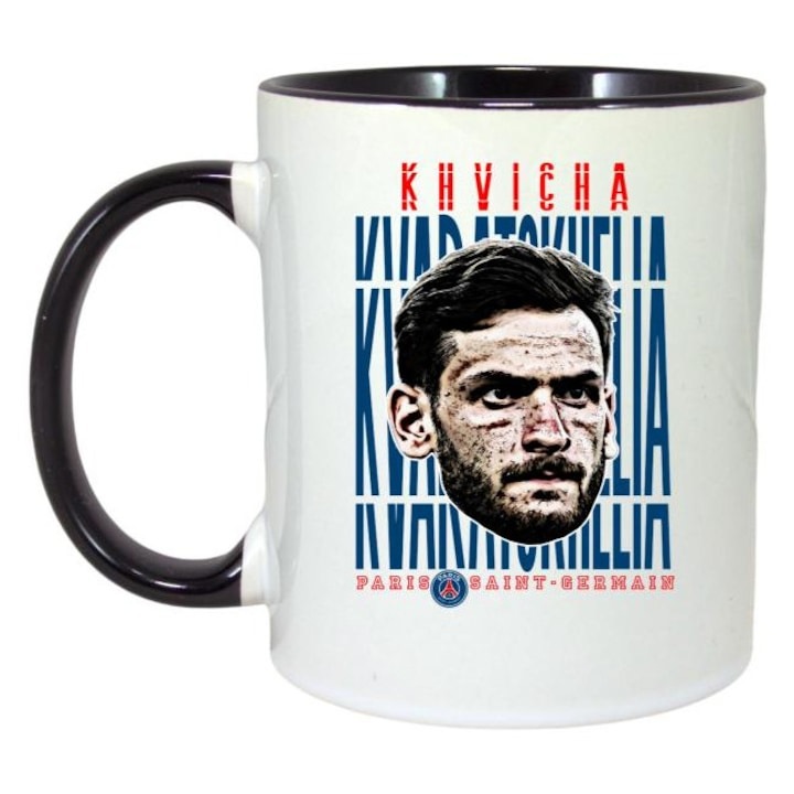 Cana alba personalizata, fotbalistul Khvicha Kvaratskhelia-SSC Napoli, Cri-Flo,. Maner si interior Negru, INOVATIX®. 330ml