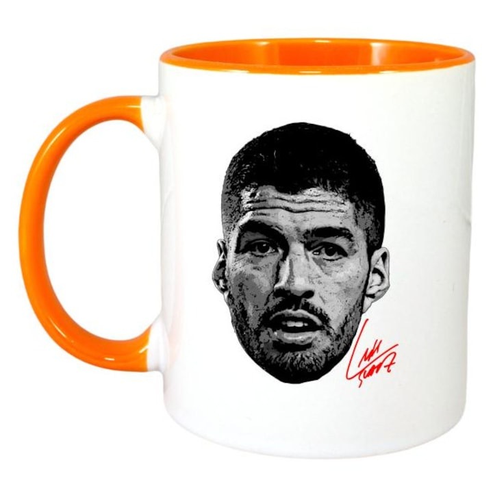 Cana alba personalizata, fotbalistul Luis Suarez Inter Miami CF, Cri-Flo,. Maner si interior Portocaliu, INOVATIX®. 330ml