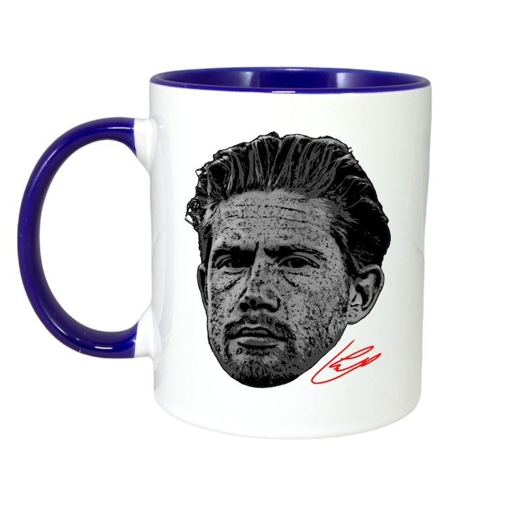 Cana alba personalizata, fotbalistul Kevin De Bruyne-Manchester City, Cri-Flo,. Maner si interior Albastru, INOVATIX®. 330ml