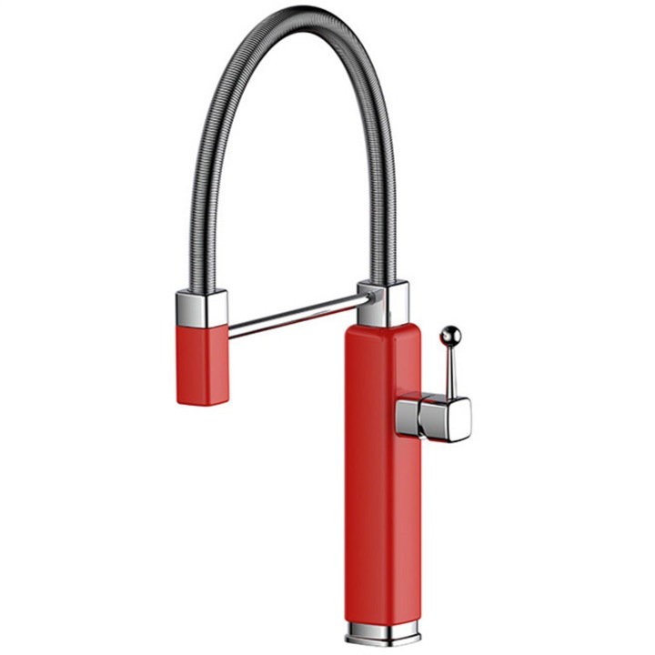 Sanitárcsapot konyhába, elegáns design, sárgarézből, piros/ezüst