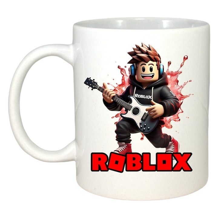 Персонализирана бяла чаша, с надпис Roblox Wave, Cri-Flo. Бяла дръжка и вътрешност, INOVATIX®. 330 мл.