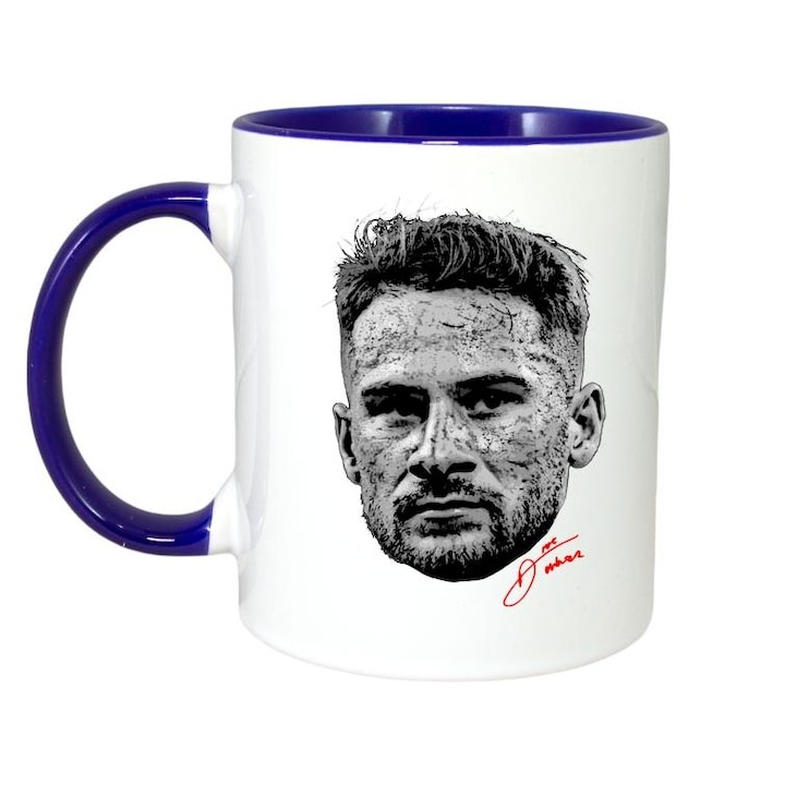 Cana alba personalizata, fotbalistul Alexis Mac Allister-Liverpool FC, Cri-Flo,. Maner si interior Albastru, INOVATIX®. 330ml