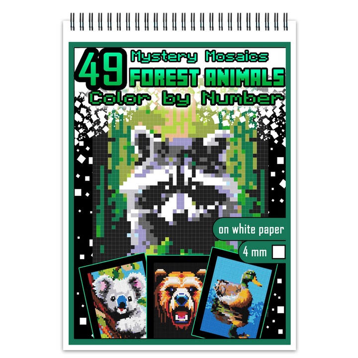 Carte de colorat cu numere, color by number, 49 de ilustratii Forest Animals, 104 pagini, Format: A4, Editura Cadouri Legendare
