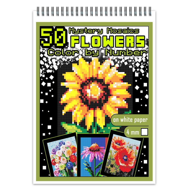 Carte de colorat cu numere, color by number, 50 de ilustratii Flowers, 106 pagini, Format: A4, Editura Cadouri Legendare